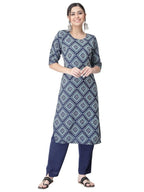 Pinkmint Kurta Set for Women Cotton Printed Straight Kurta with Pant (Pack of 1)
