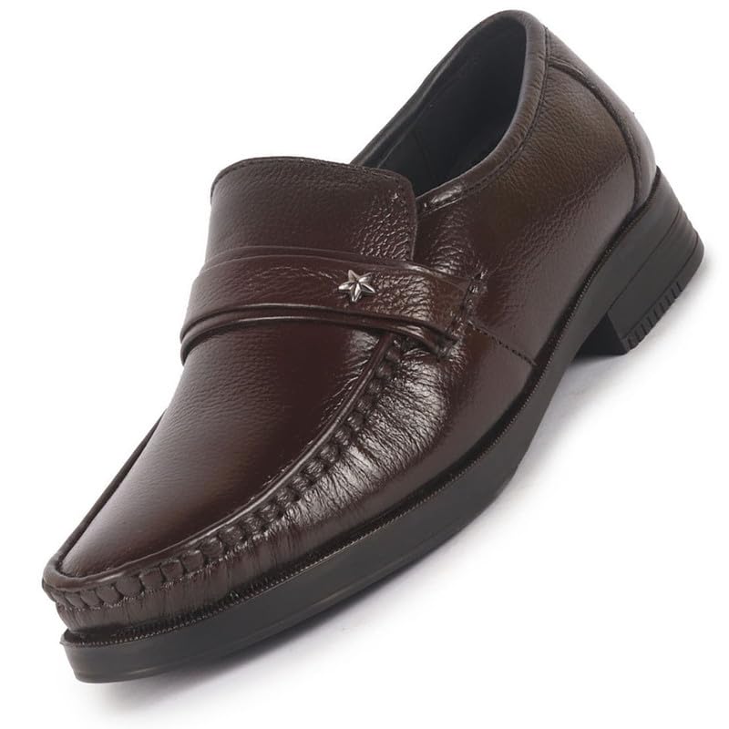 FAUSTO FST FOSMF2142 BROWN42 Mens Brown Genuine Leather Formal Slip On Moccasins Shoes for Office|Memory Cushion Meeting Slip 8