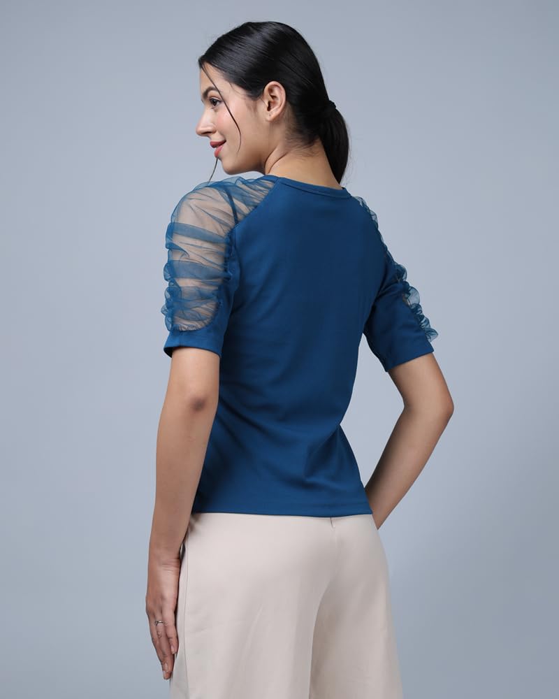 Noble Monk WomenS Solid Stretchable Top | Round Neck Half Sleeve | Regular Fit Top For Women