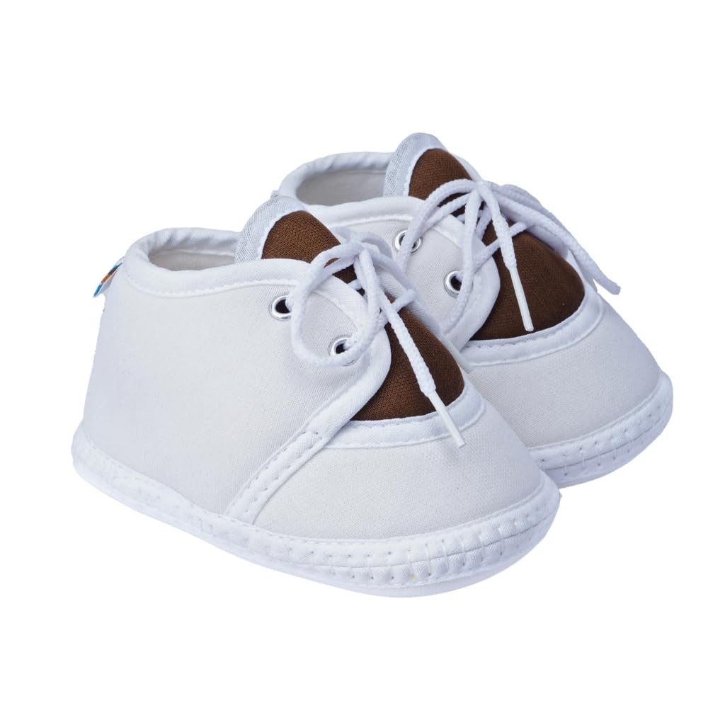 Neska Moda 0 To 6 Months Baby Boys & Baby Girls Lace Cotton Shoe/Booties (White,Brown)Btb4961 0-6