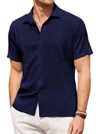 Tee Projekt Mens Popcorn Shirt Comfortable Short Sleeve Shirts Casual Textured Shirt (Pack of 1) Navy Blue