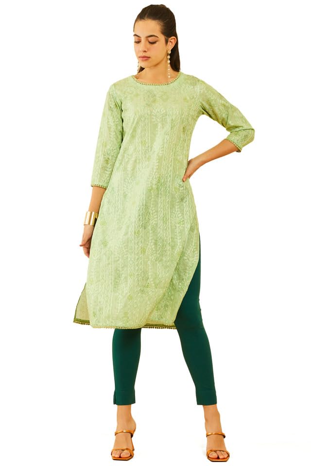 Soch Women Poly Cotton Floral Printed Kurta with Thread Work