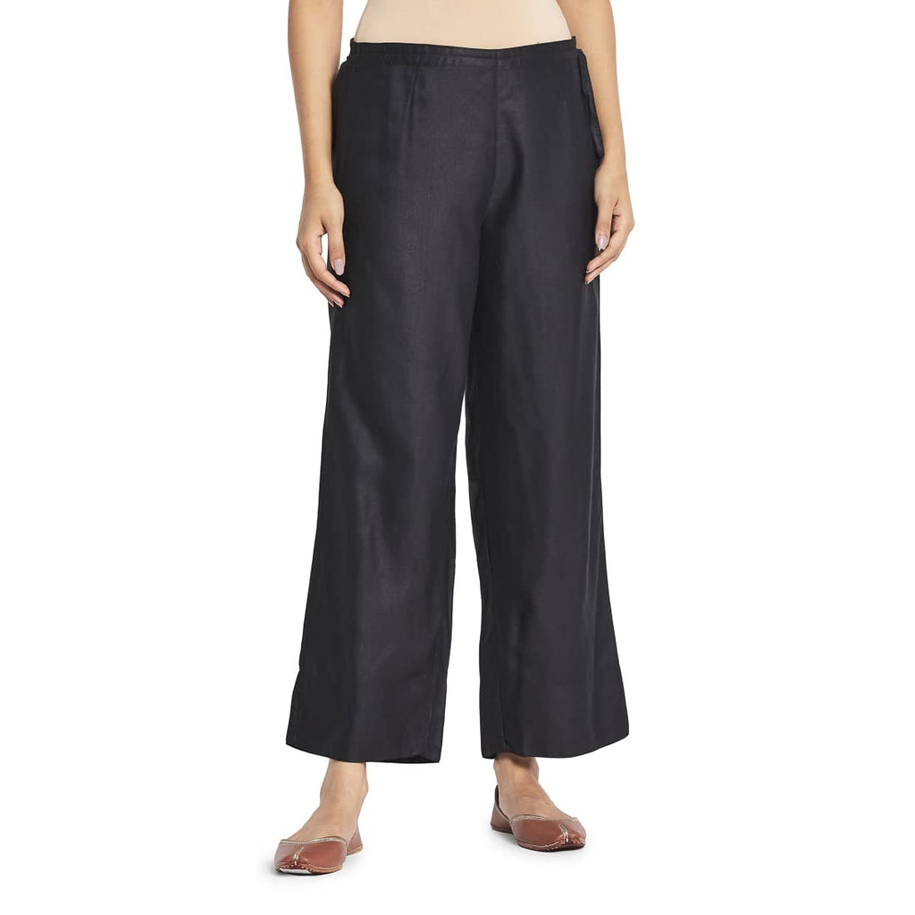 Fabindia Women Blend Drawstring Ijar Pant Viscose_M Black