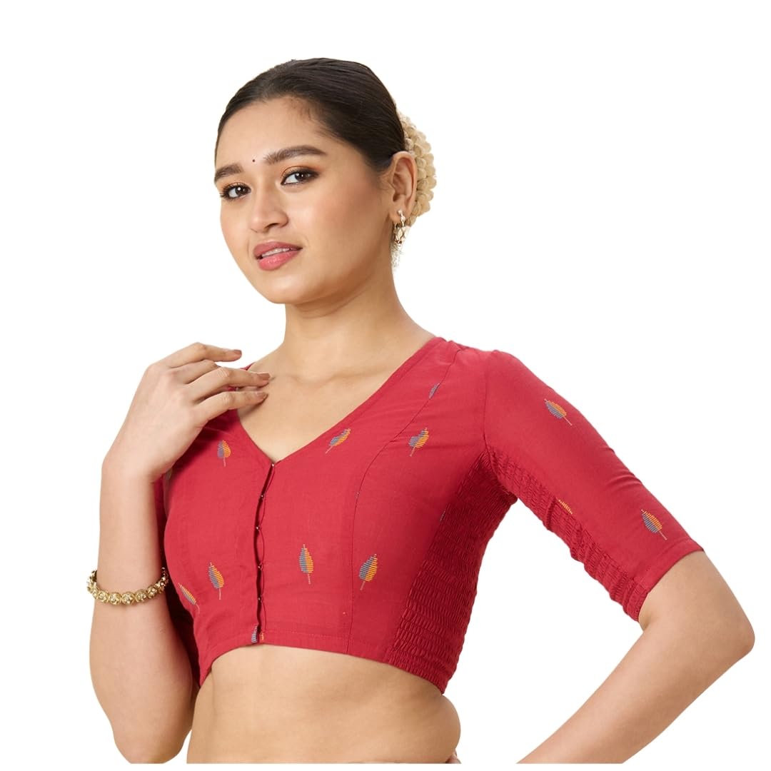Studio Shringaar WomenS Handloom Cotton Stretchable (Smocked) Readymade Saree Blouse (Pink, 34) 34