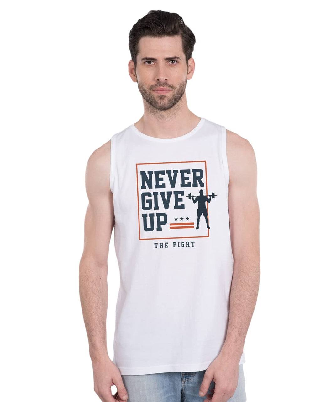 Bewakoof Mens Typography 100% Cotton Vest - Regular Fit, Round Neck, Sleeveless White