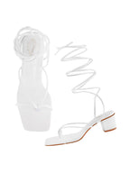 WomenS Strappy Lace-Up Gladiator Heels White Block Heel Sandals Toe Ring Open Toe ||Square Front Dress Stylish & Comfortable Fo