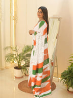 Satrani Womens Cotton Printed & Mirror Work Ready To Wear Republic Day Special Tricolor Saree with Unstitched Blouse Piece (339