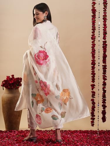 ANNI DESIGNER Womens Rayon Blend Straight Printed Kurta with Pant & Dupatta (MERLINO Cream_XL_Cream_X-Large)