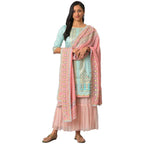 Aurelia Blue Floral Printed Foil Blend Kurta Dupatta Bottomwear