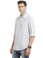 Turtle Men 100% Cotton Slim Fit White Check Casual Shirt