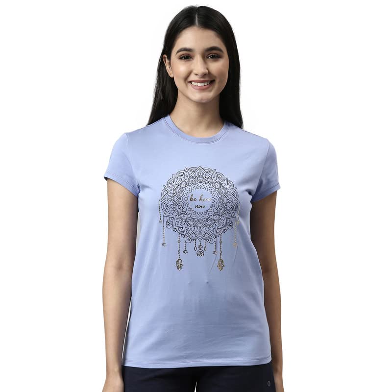 Enamor Essentials Short Sleeve Round Neck Slim Fit Stretch Cotton Tshirt for Womens-E147 (E147_Purple Slate_S)