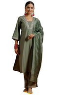 Gerua By Libas Womens Yoke Design Silk Blend Straight Kurta With Trousers And Dupatta