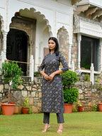 ANNI DESIGNER Womens Rayon Blend Straight Printed Kurta with Pant (OMMY Blue_L_Blue_Large)