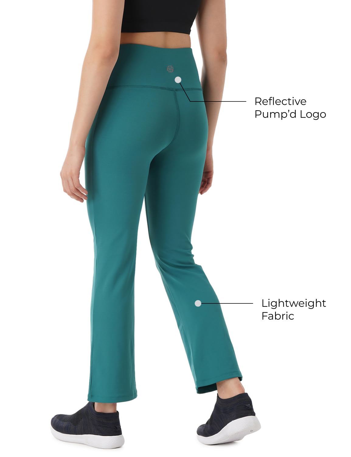 PUMPD Womens Stretchable All-Purpose Flare Pants -Lightweight, Anti-Odor, Squat Proof, Dry Tech, Ultra Soft Seams