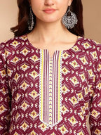 Kurta Set: Radiate Style and Sophistication! Elevate Your Look with Our Cotton Blend Printed Kurti Pant Sets! Maroon