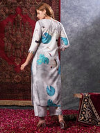 ANNI DESIGNER Womens Cotton Blend Straight Printed Kurta with Palazzo (Swans Grey_XL_Grey_X-Large)
