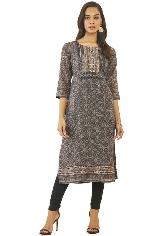 Soch Women Chanderi Floral Print and Sequin Embellished Kurta with Pocket