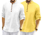 Macsivo MenS Cotton Blend Kurta | Band Collar | Casual | Plain | Formal | Full Sleeve | Summer | Regular Fit - (Combo Pack Of 2