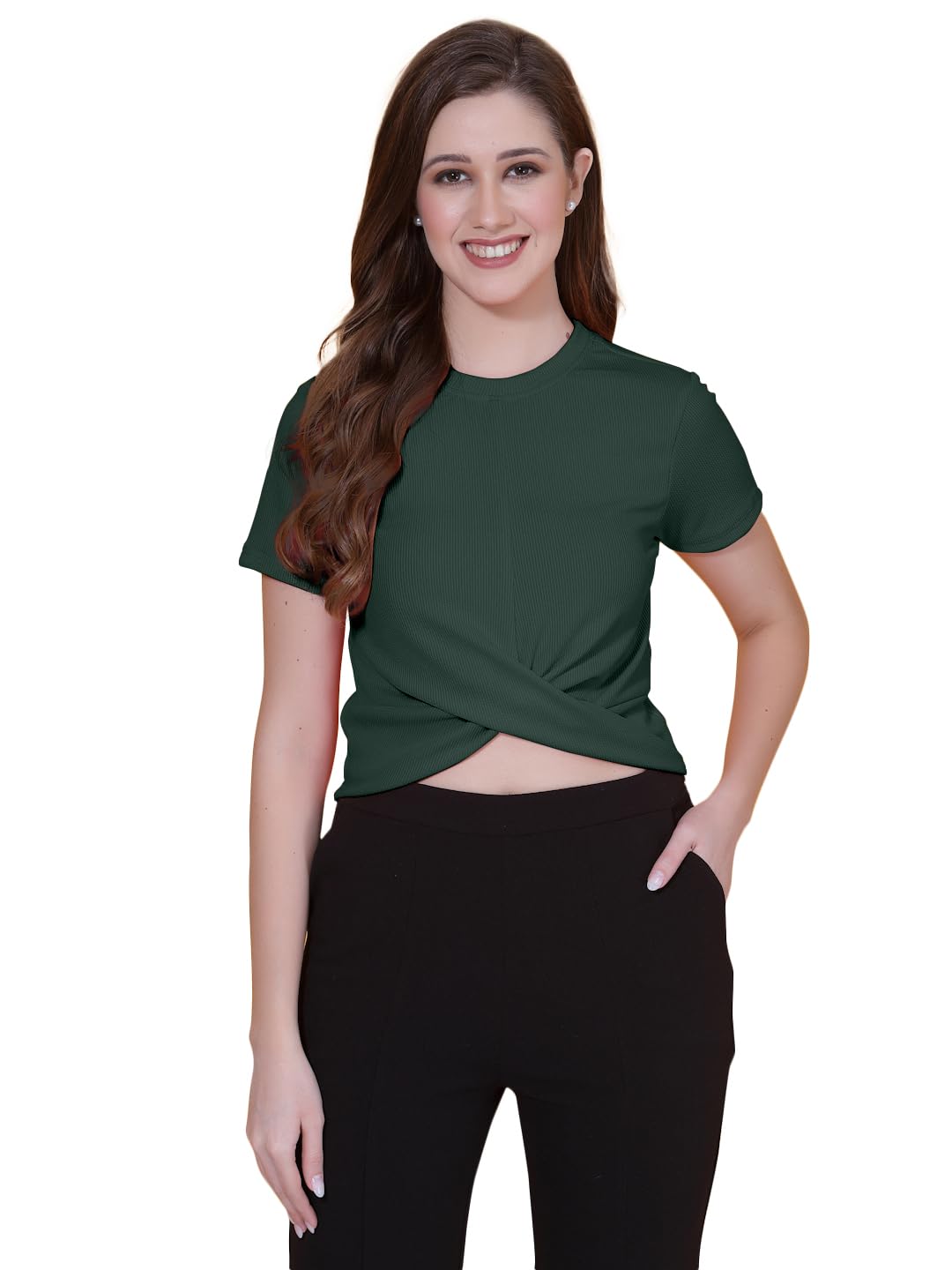OOMPH! Crop Tops for Women, Dark Green - mt681