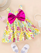 A.T.U.N. (ALL THINGS UBER NICE) Girls Floral Printed Round Neck Sleeveless Bow Fit & Flared Dress