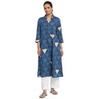 Fabindia Women Printed Straight Long Kurta Cotton_Xs Blue