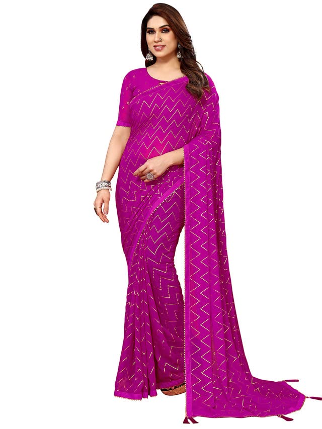 Satrani WomenS Georgette Foil Print Saree With Unstitched Blouse Piece(3066S2121N_Pink)