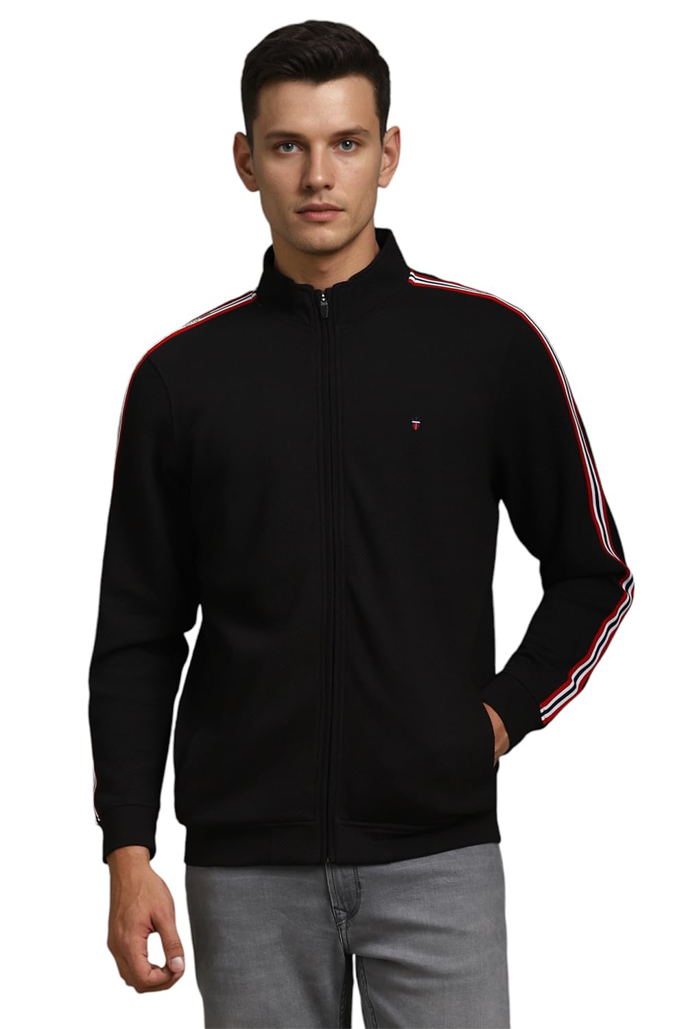 Louis Philippe Men Casual Black Textured Sweatshirt