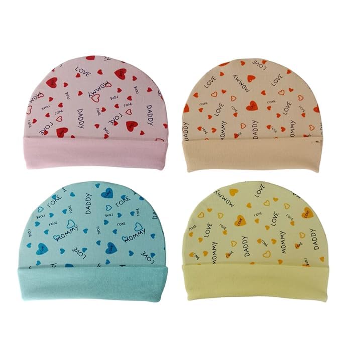 4Newbies New Born Baby Stylish Cotton Cap (Multicolor; 0 To 6 Months Babies) Pack Of 3 (Color Design May Vary) 0-3