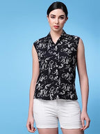 OOMPH! Summer Shirts for Women, Floral Printed, Black
