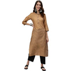 Anubhutee Women'S Cotton Beige Woven Design Sequinned Straight Kurta Suit Set With Pants