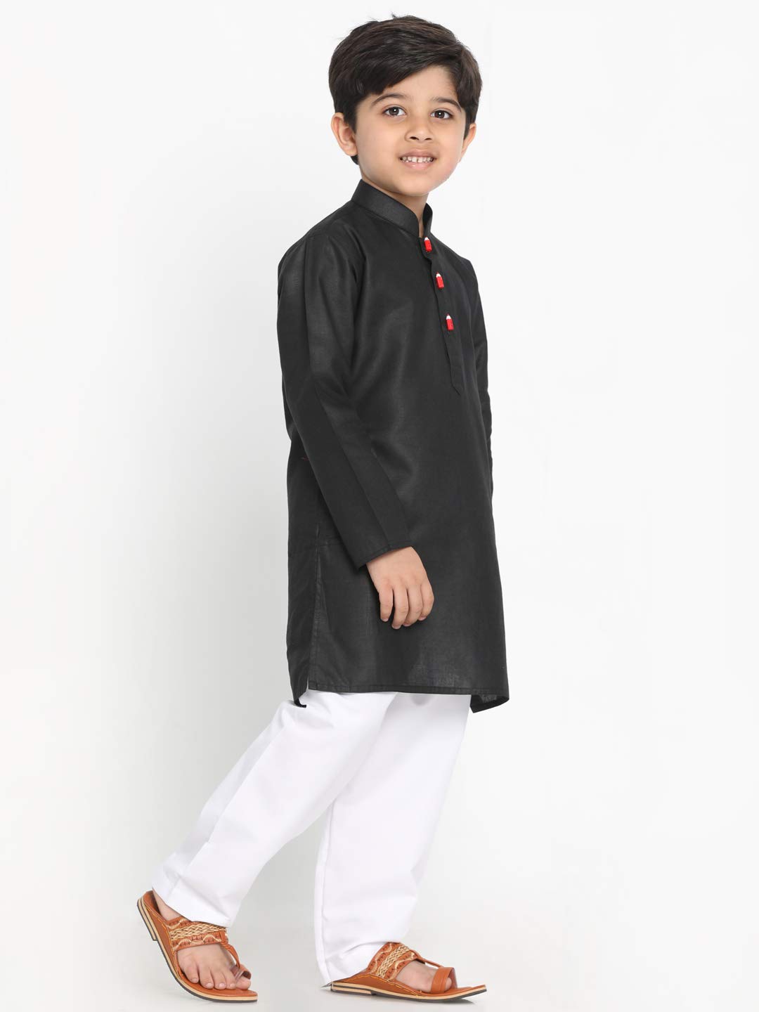Jbn Creation Boys Black Cotton Blend Kurta Pyjama And Cap Set
