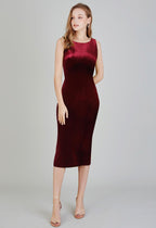 Toochki WomenS Maroon Velvet Solid Bodycon Western Dress | Dresses For Women | A Line Latest Trendy Midi