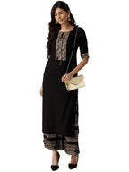 Gosriki Women'S Rayon Solid Printed Kurta With Palazzos (Black,Xl)