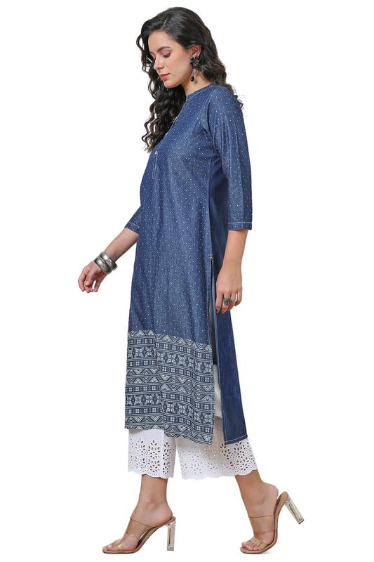 Soch Womens Indigo Abstract Cotton Blend Mandarin Collar Kurta
