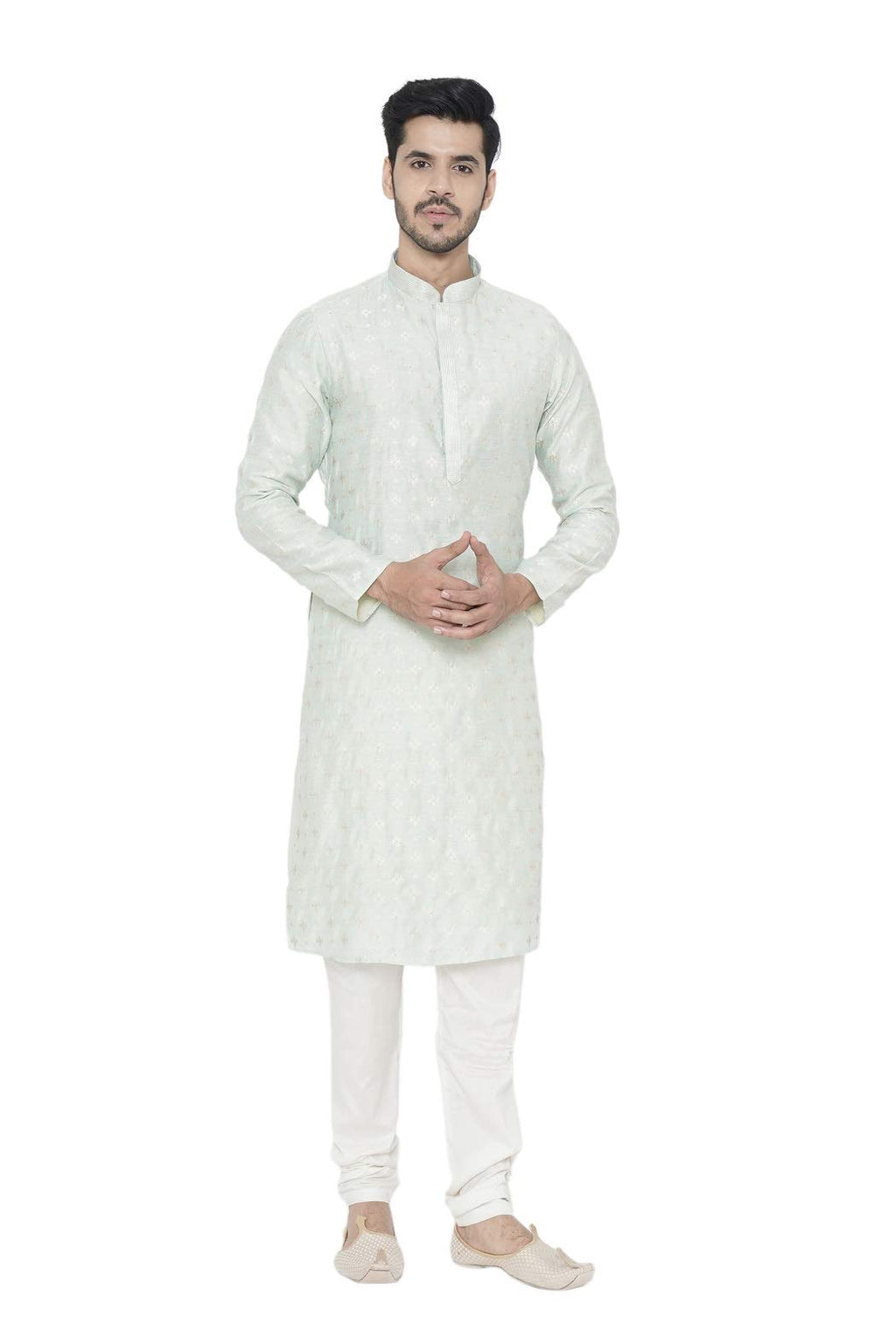 Manyavar MenS Silk Blend Other Kurta Pyjama (Sdes435_Light Mint Green_S)