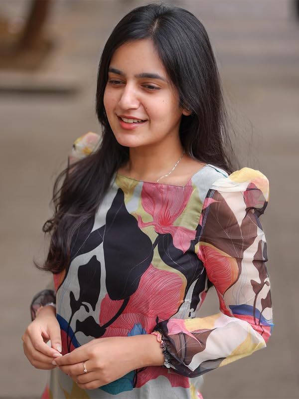 24 Carat Suit Womens Organza Straight Printed Collage Collage Kurti (2CKT9)