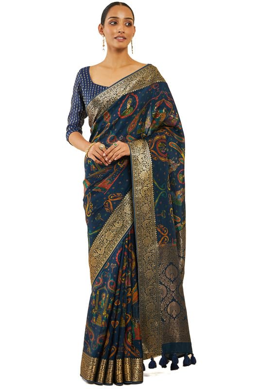 Soch Women Saree with Ethnic Print and Zari Borders
