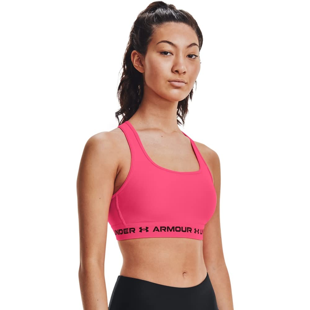 Under Armour Womens Crossback Mid Impact Sports Bra , Cerise (653)/Black , 2X
