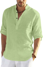 Hemrin MenS Cotton Blend Full Sleeve Short Kurta Shirt With Mandarin Collar Light Green