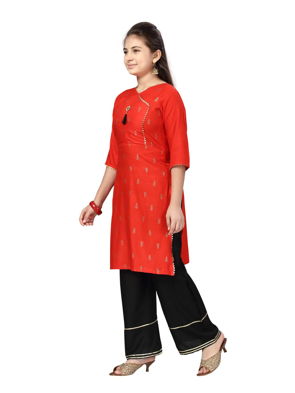 Aarika Girl'S Cotton Regular Fit Regular Tunic Shirt (Kurti-1102_Red_32)