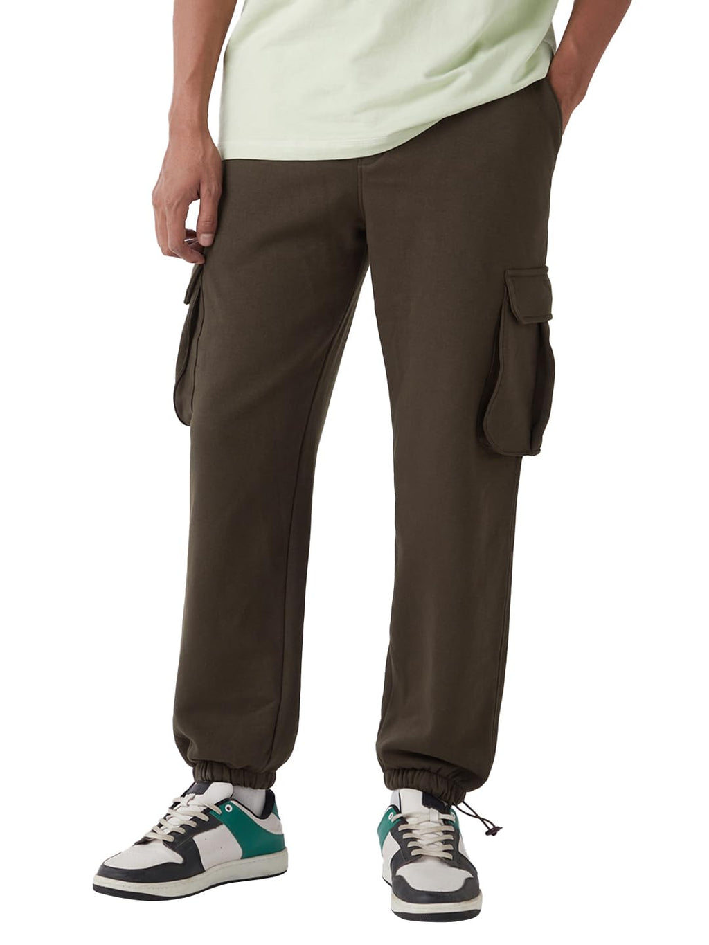 Bewakoof Heavy Duty 1.0 Mens Solid Oversized Fit Fleece Cargo Joggers_646487_Brown_XL