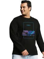 Bewakoof Mens Vibes Graphic Printed Plus Size T-Shirt, Regular Fit, Round Neck, Full Sleeve_590089_Black_3XL