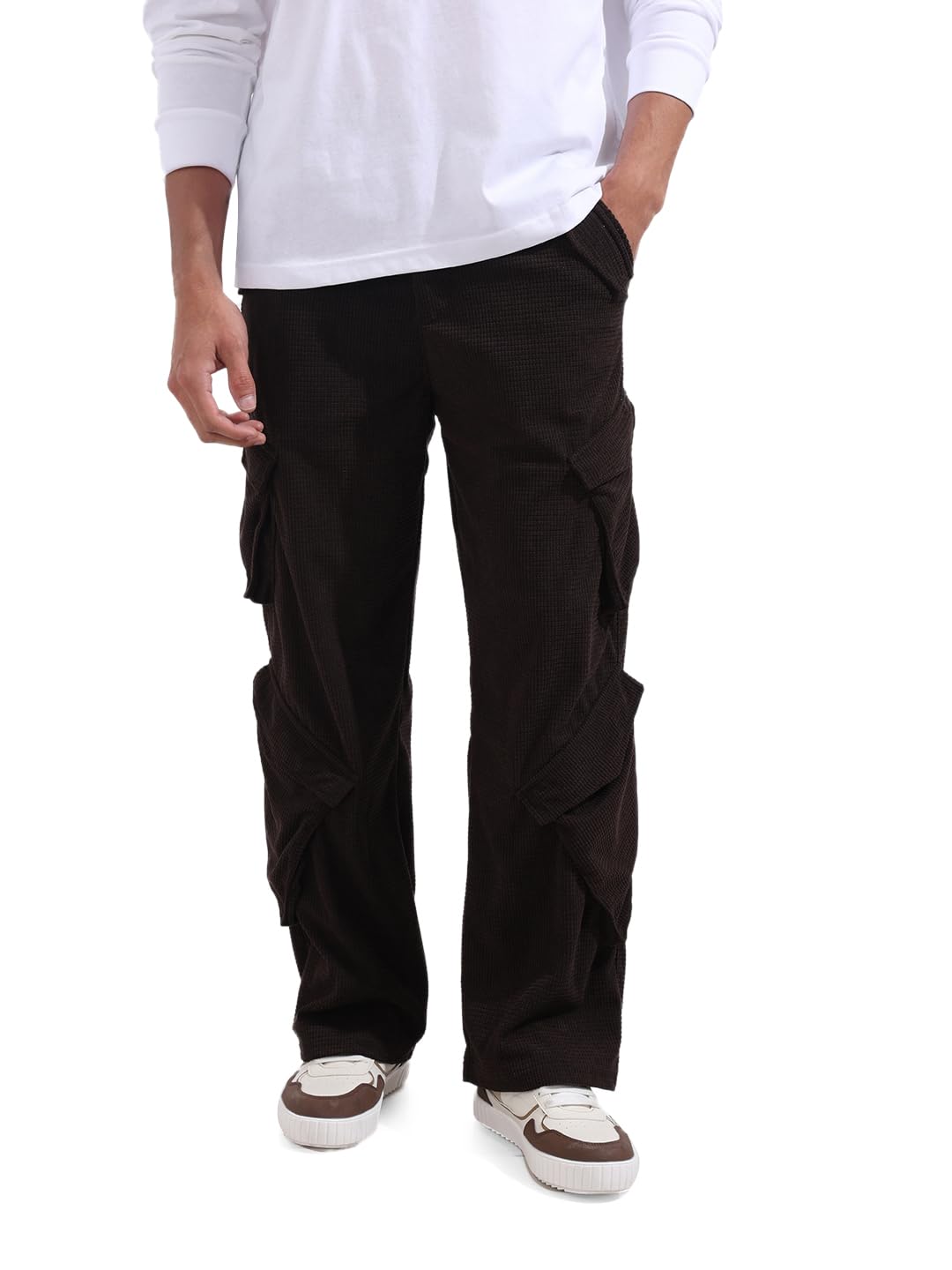 The Indian Garage Co Mens Baggy Mid-Rise Textured Cargo Pants