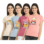Preneum Womens Cotton Regular Fit Latest Graphic Stylish Printed Short Sleeves Casual T-Shirt || Latest Trendy & Styles (Pack 4