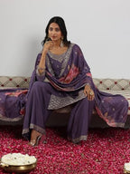 Libas Womens Embroidered Silk Blend Straight Kurta With Palazzos And Dupatta