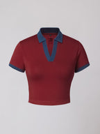 The Souled Store Solids: Scarlet Women and Girls Short Sleeves Collared Neck Slim Fit Cotton Blend Cropped Polos