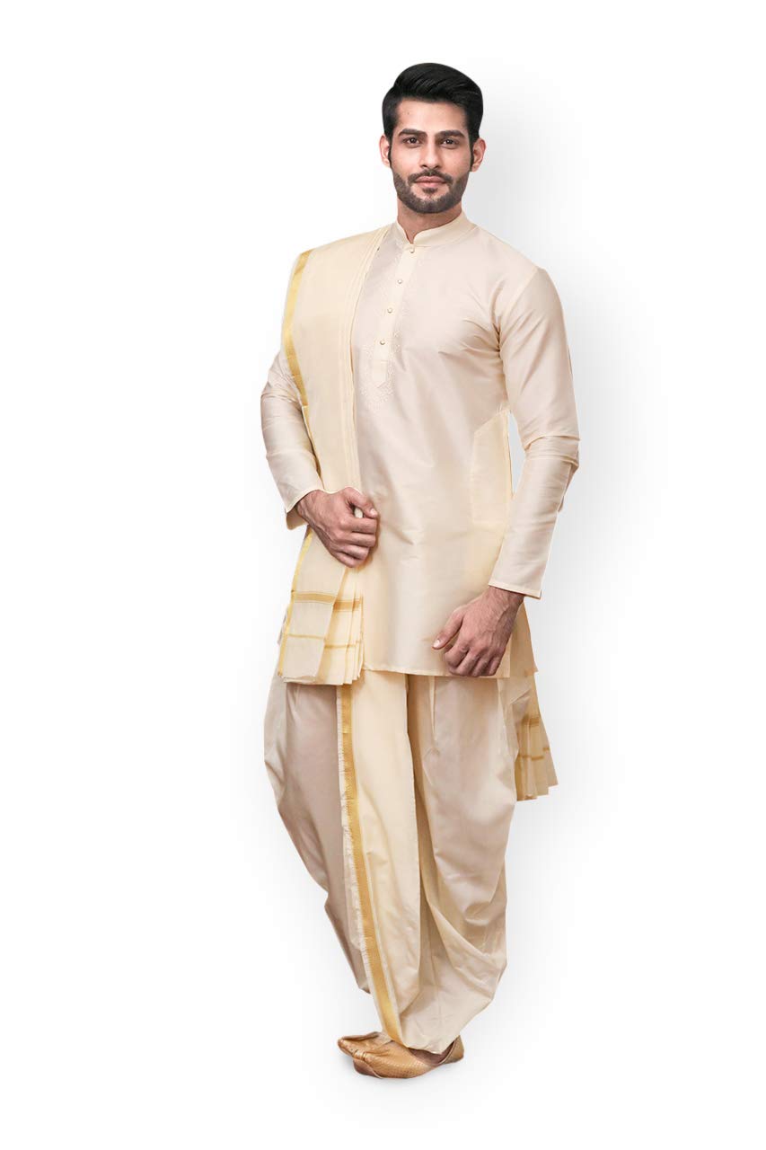 Manyavar Mens Art Silk Kurta Dhoti Set