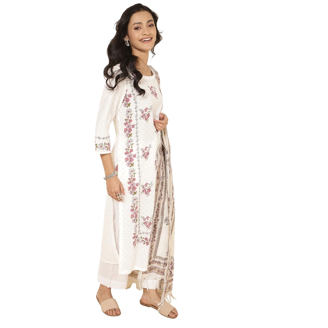 Fabindia Women'S Cotton Regular Kurta (20076999_White-Purple