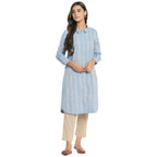 Fabindia Women Woven Knee Length Kurta Cotton_M Blue