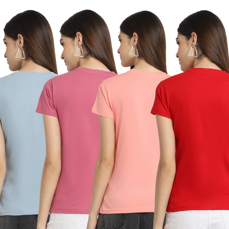 Preneum Womens Cotton Regular Fit Latest Graphic Stylish Printed Short Sleeves Casual T-Shirt || Latest Trendy & Styles (Pack 4
